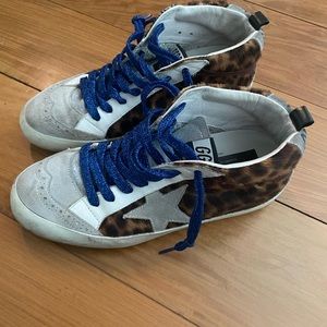 Mid star golden goose sneakers with leopard pattern